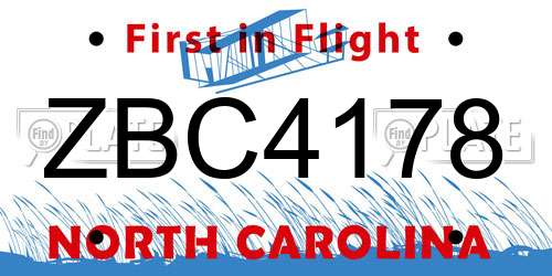 ZBC4178 North Carolina License Plate