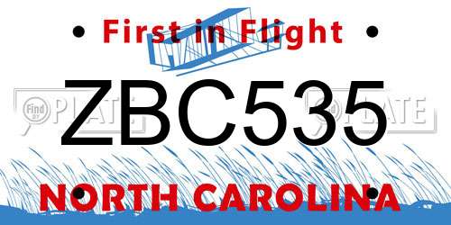 ZBC535 North Carolina License Plate