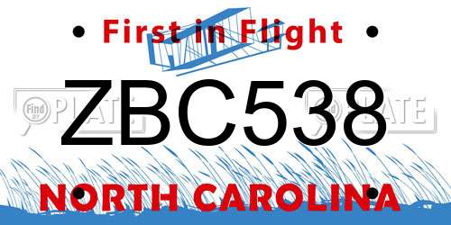 ZBC538 North Carolina License Plate