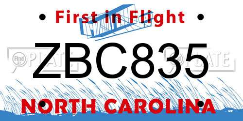 ZBC835 North Carolina License Plate