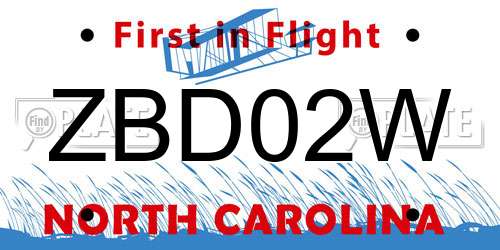 ZBD02W North Carolina License Plate