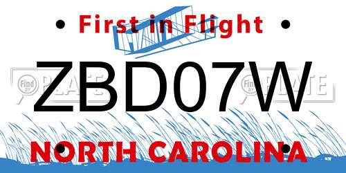 ZBD07W North Carolina License Plate