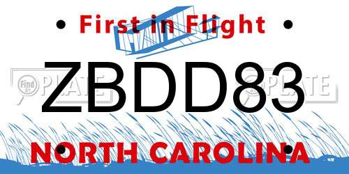 ZBDD83 North Carolina License Plate