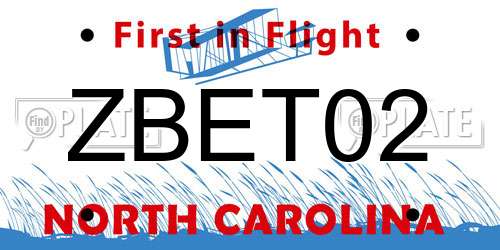 ZBET02 North Carolina License Plate