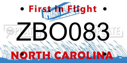 ZBO083 North Carolina License Plate