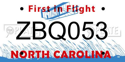 ZBQ053 North Carolina License Plate