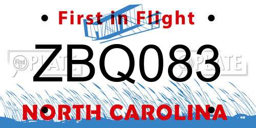 ZBQ083 North Carolina License Plate