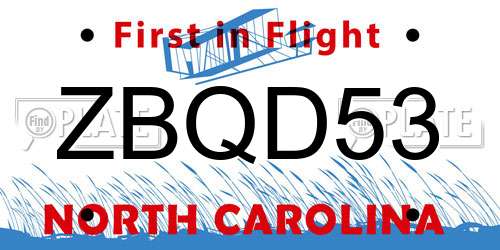 ZBQD53 North Carolina License Plate