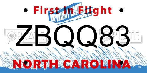 ZBQQ83 North Carolina License Plate