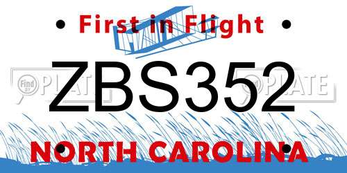 ZBS352 North Carolina License Plate