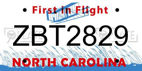 ZBT2829 North Carolina License Plate