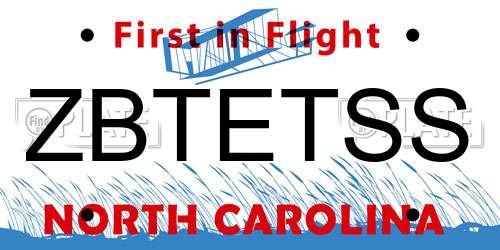 ZBTETSS North Carolina License Plate