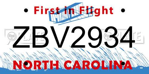 ZBV2934 North Carolina License Plate