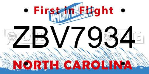 ZBV7934 North Carolina License Plate