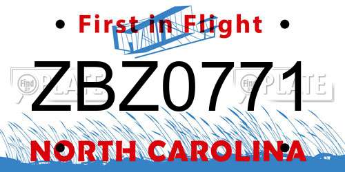 ZBZ0771 North Carolina License Plate