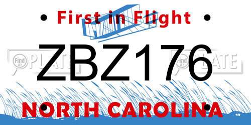 ZBZ176 North Carolina License Plate
