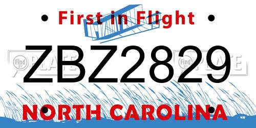 ZBZ2829 North Carolina License Plate