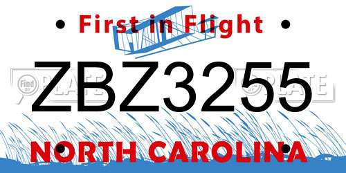ZBZ3255 North Carolina License Plate