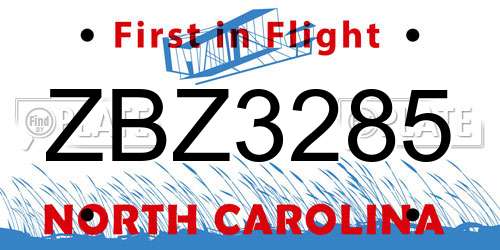 ZBZ3285 North Carolina License Plate