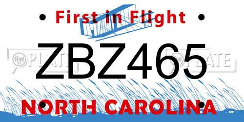 ZBZ465 North Carolina License Plate