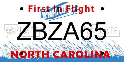 ZBZA65 North Carolina License Plate