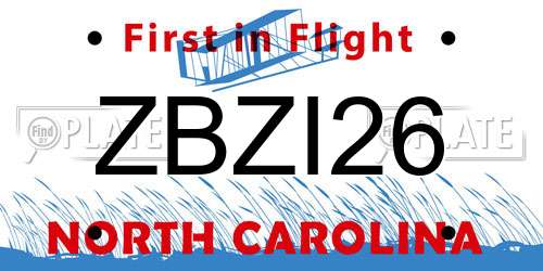ZBZI26 North Carolina License Plate