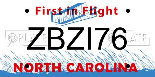 ZBZI76 North Carolina License Plate