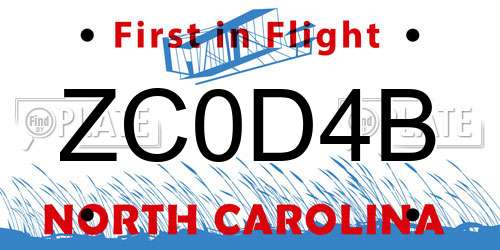 ZC0D4B North Carolina License Plate