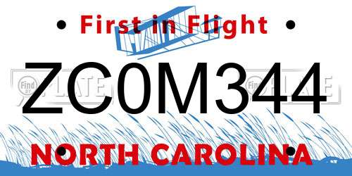ZC0M344 North Carolina License Plate