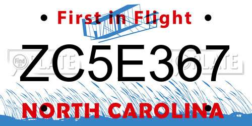 ZC5E367 North Carolina License Plate