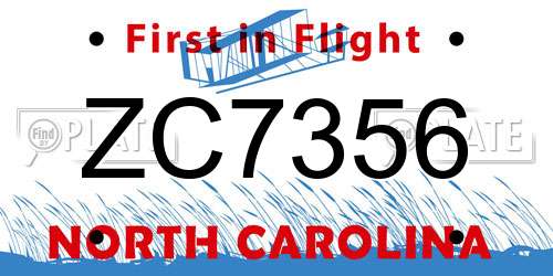 ZC7356 North Carolina License Plate