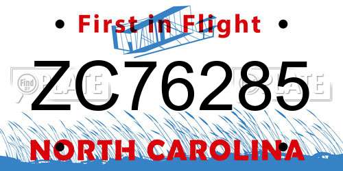 ZC76285 North Carolina License Plate