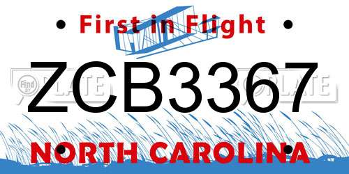 ZCB3367 North Carolina License Plate