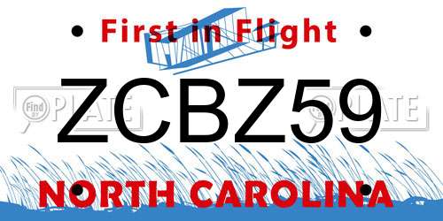 ZCBZ59 North Carolina License Plate