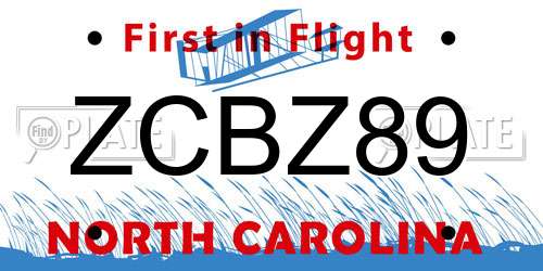 ZCBZ89 North Carolina License Plate