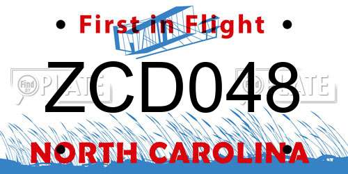 ZCD048 North Carolina License Plate