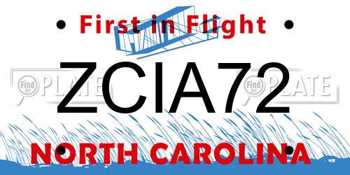 ZCIA72 North Carolina License Plate