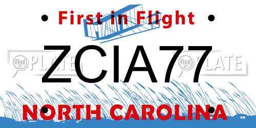 ZCIA77 North Carolina License Plate