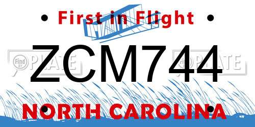 ZCM744 North Carolina License Plate