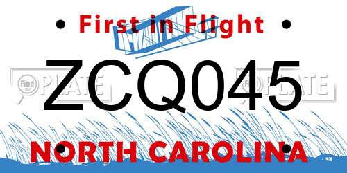 ZCQ045 North Carolina License Plate