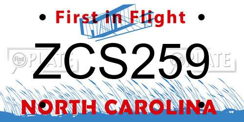 ZCS259 North Carolina License Plate