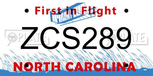 ZCS289 North Carolina License Plate