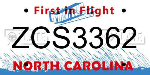 ZCS3362 North Carolina License Plate