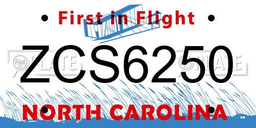 ZCS6250 North Carolina License Plate