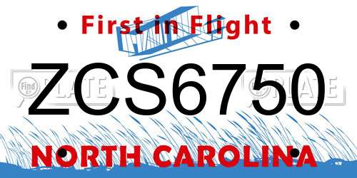 ZCS6750 North Carolina License Plate