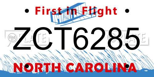 ZCT6285 North Carolina License Plate