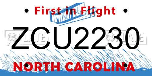 ZCU2230 North Carolina License Plate