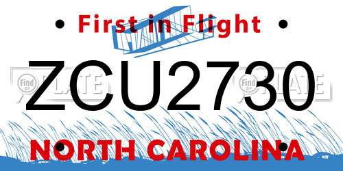 ZCU2730 North Carolina License Plate