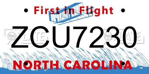 ZCU7230 North Carolina License Plate