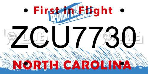 ZCU7730 North Carolina License Plate
